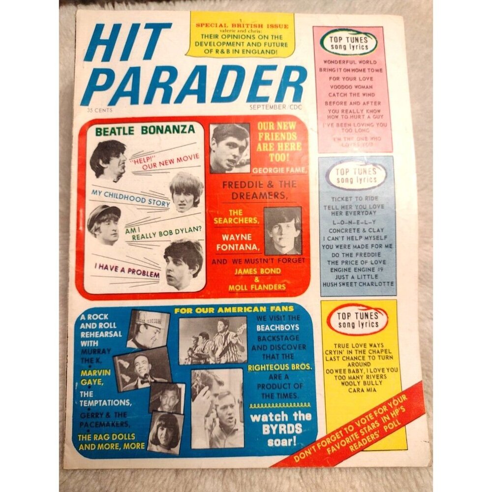 Hit Parader Magazine Sept 1965 Beatles Beach Boys Byrds James Bond Marvin Gaye